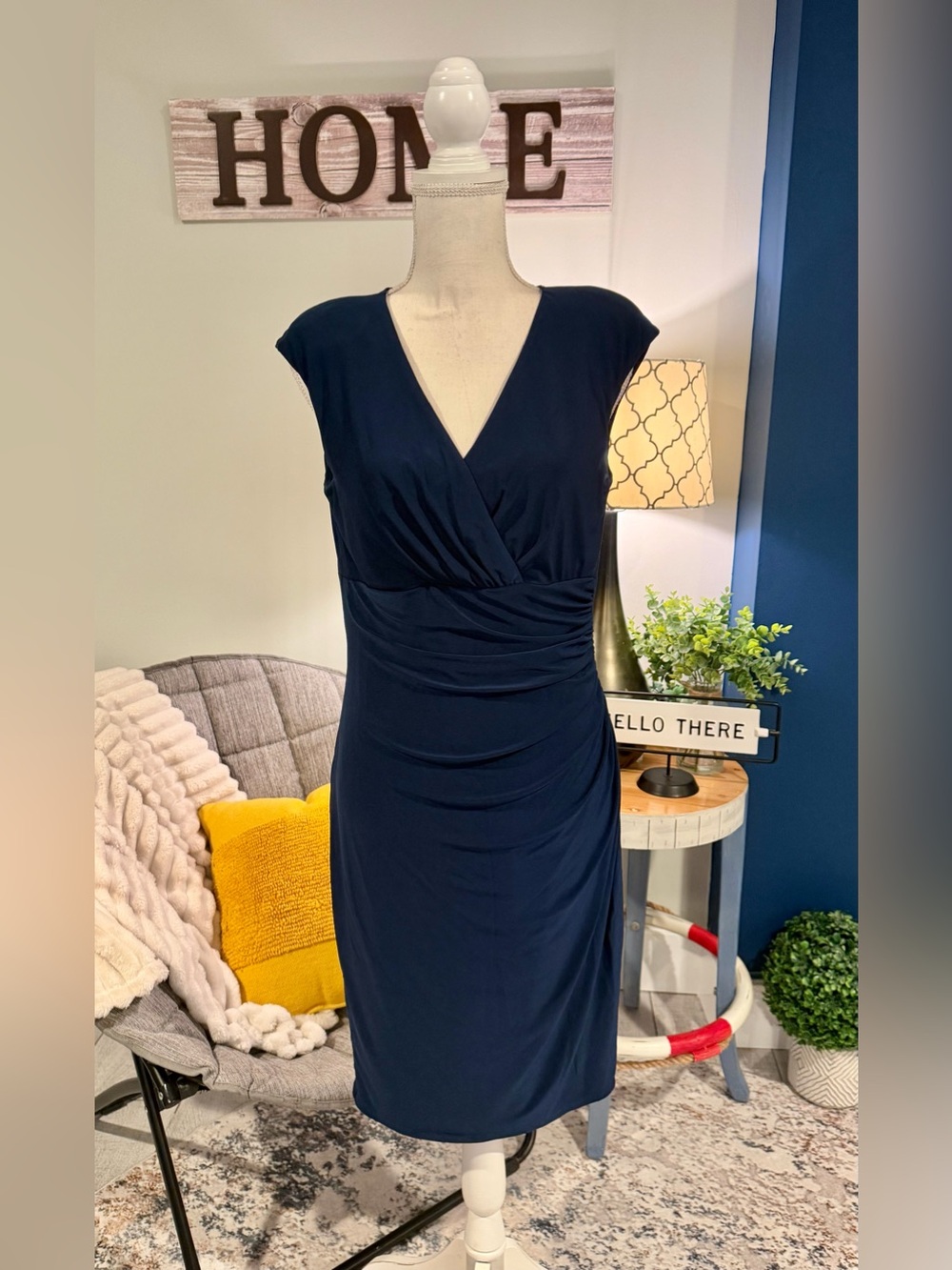 Lauren Ralph Lauren Navy Ruched Sheath Dress 12
